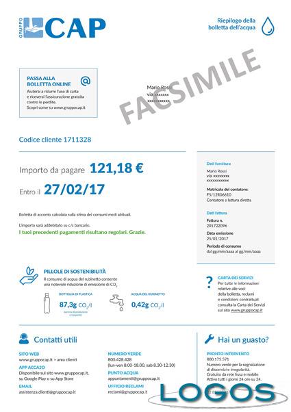 Attualità - Il fac simile della nuova bolletta firmata Gruppo CAP