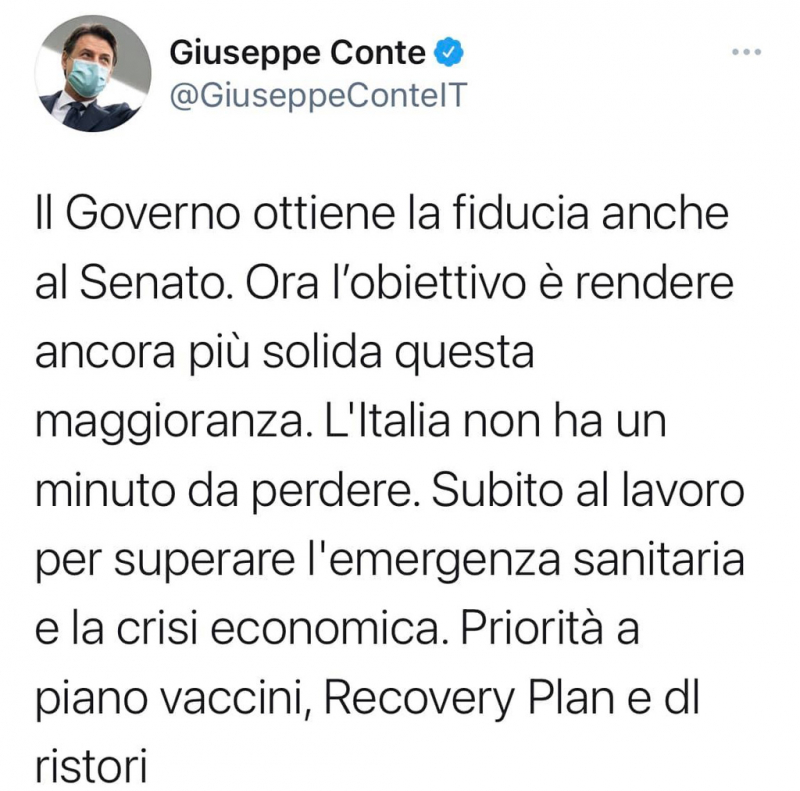 Politica - Tweet di Conte il 19 gennaio 2021