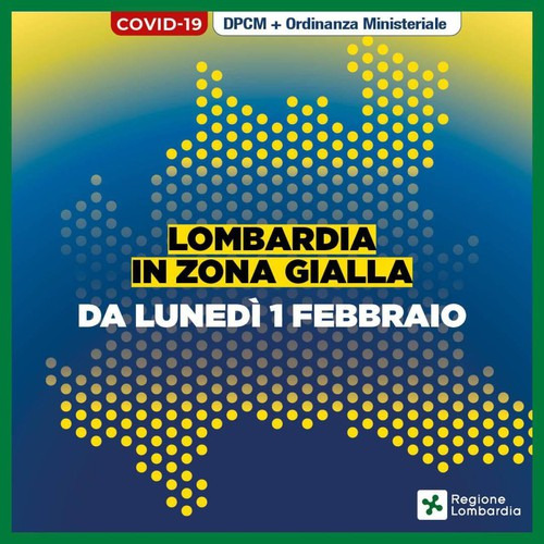 Territorio - Lombardia in zona gialla dall'1 febbraio 2021 Territorio - Lombardia in zona gialla dall'1 febbraio 2021