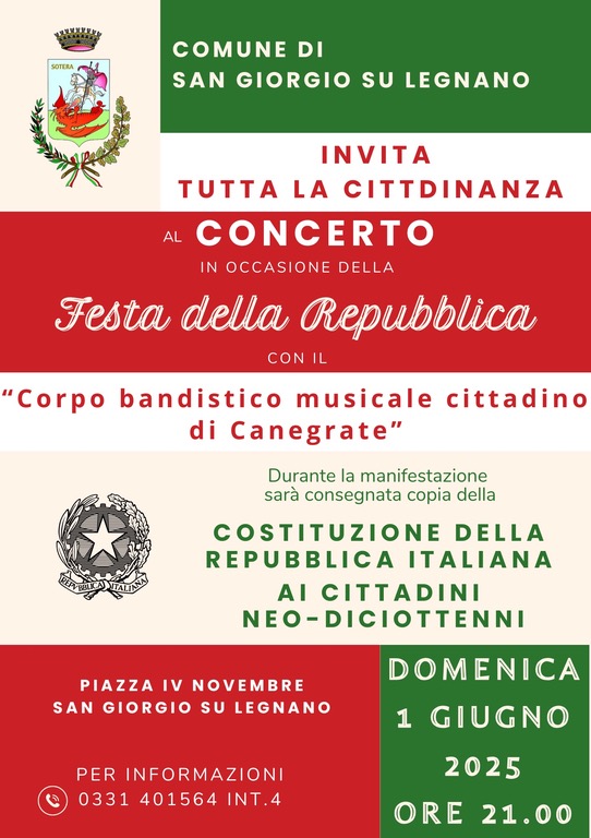 volantino del concerto organizzato in occasione della Festa della Repubblica