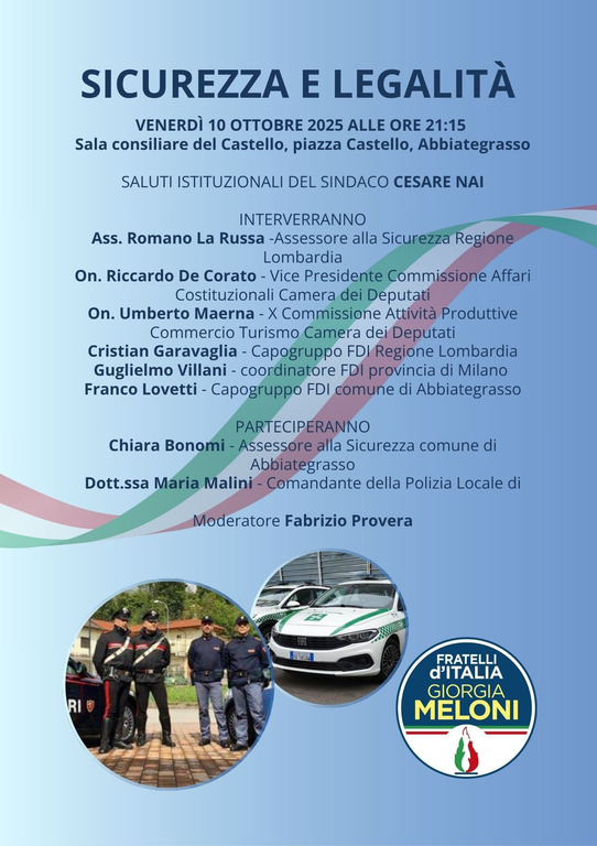 Abbiategrasso - Incontro sicurezza e legalità 2025, la locandina Abbiategrasso - Incontro sicurezza e legalità 2025, la locandina
