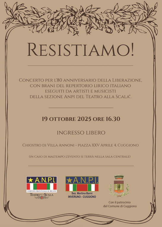 Cuggiono - Concerto 'Resistiamo!', la locandina Cuggiono - Concerto 'Resistiamo!', la locandina