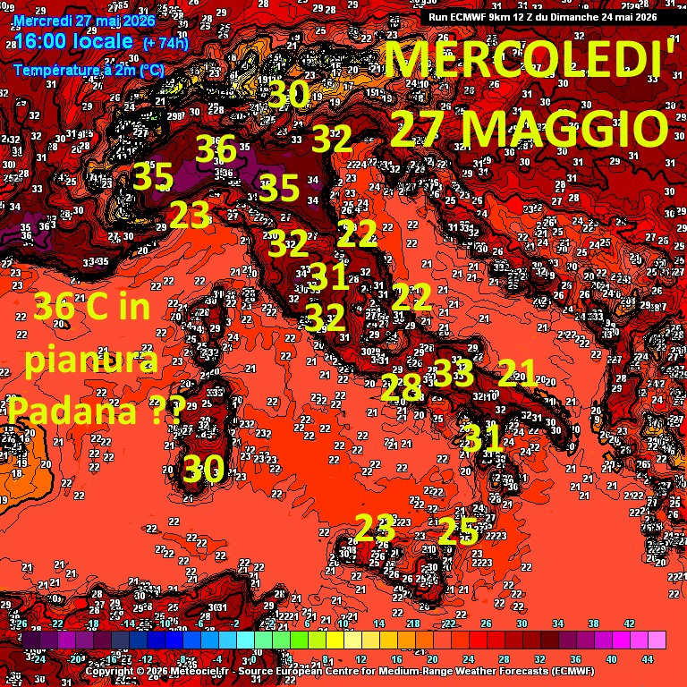 Meteo - Temperature previste per il 27 maggio 2026 Meteo - Temperature previste per il 27 maggio 2026