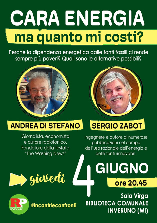 Inveruno - “Cara energia, ma quanto mi costi?”, locandina 2026 Inveruno - “Cara energia, ma quanto mi costi?”, locandina 2026