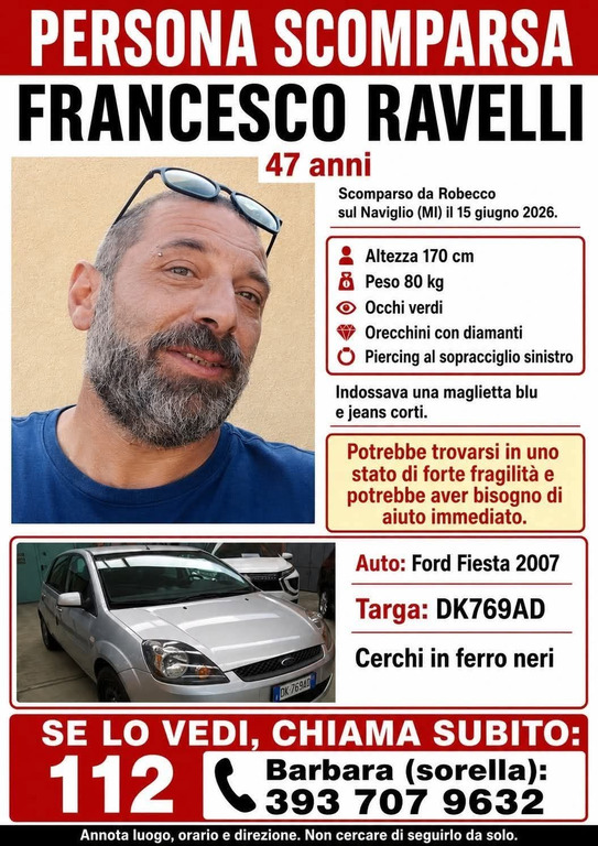 Robecco - Francesco Ravelli scomparso
